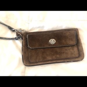 Coach outlet wristlet, brown suede